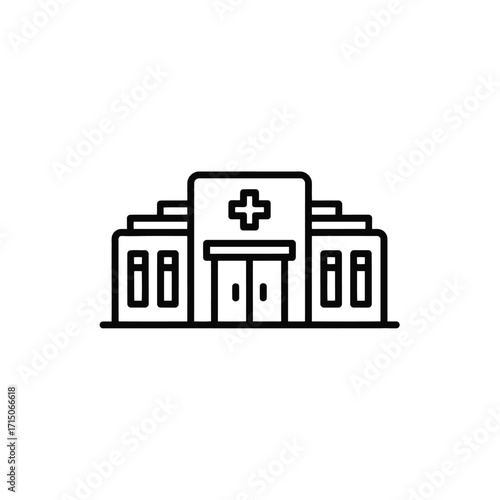 Hospital Building Line Art Minimalist Vector Design for Medical and Healthcare Illustrations