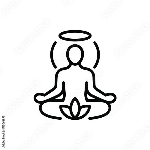 Meditation Position Illustration Line Art with Halo and Lotus Flower Symbol Design