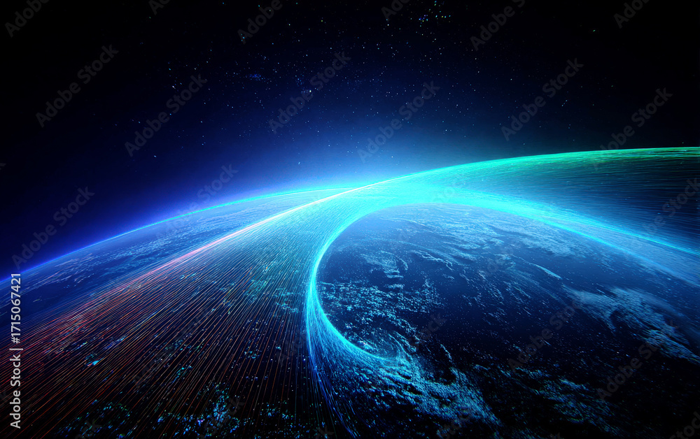 Obraz premium Beautiful View of Earth from Space with Glowing Curves