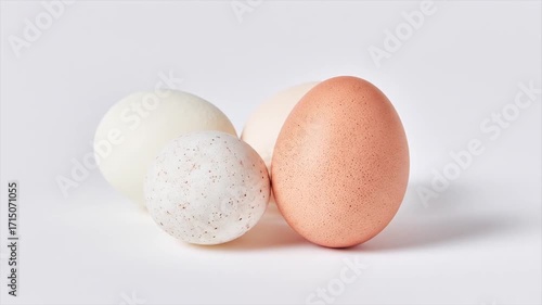 A collection of various eggs, showcasing different colors and textures against a plain background.