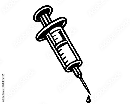 Minimalist Syringe Icon with Droplet – Medical Injection and Vaccination Tool