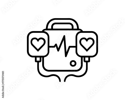 Minimalist Defibrillator Icon with Heartbeat Display and Paddles