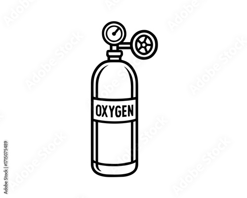 Minimalist Oxygen Cylinder Icon with Pressure Gauge and Valve