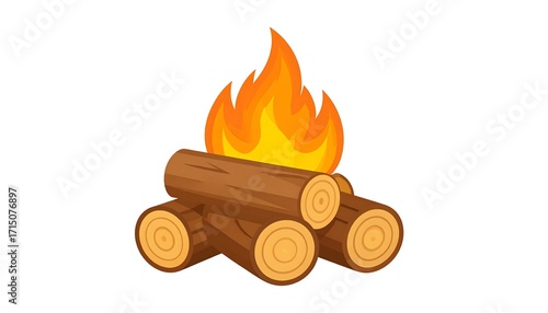 A campfire with burning logs, depicted in a vibrant, simple illustration.