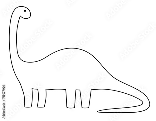Simple line drawing of Brachiosaurus dinosaur in cartoon style. Clipart image isolated on background.