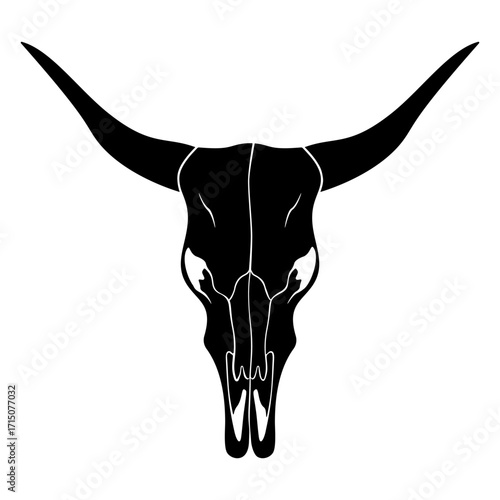 Longhorn cattle skull silhouette icon black and white vector graphic. Clipart image isolated on background.