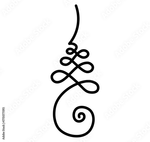 Unalome symbol line art icon depicting spiritual path in Buddhist tradition. Clipart image isolated on background.