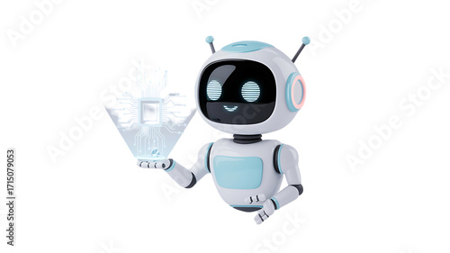 Friendly robot presents advanced circuit board technology, promising AI solutions for the future