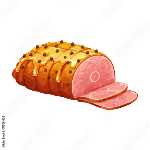 Christmas Glazed Ham with Garnish – Traditional Holiday Dinner Vector Illustration