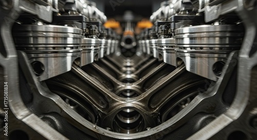 Engine components cylinders connecting rods metallic parts and machinery detailed closeup