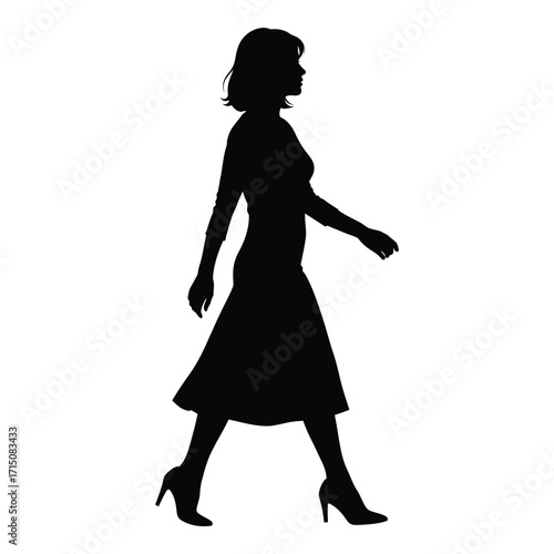 Woman walking in a dress and heels elegant dark silhouette