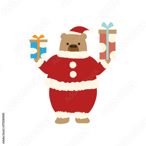 プレゼントを持つクマのサンタクロース/Santa Bear holding two presents