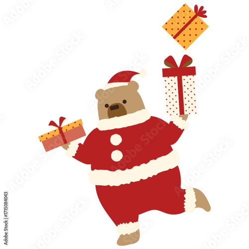 躓いてプレゼントを落としそうになるクマのサンタクロース/Santa Claus bear trips and nearly drops his presents