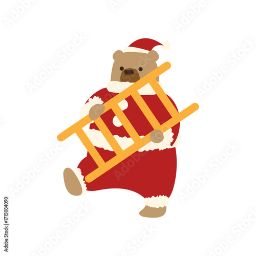 はしごを持つクマのサンタクロース/Santa Bear holding a ladder