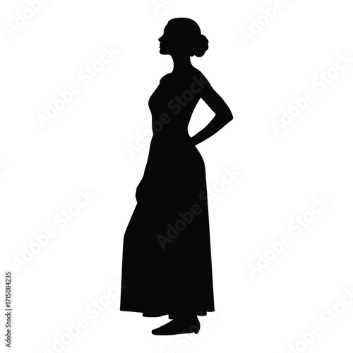 Elegant woman in a flowing dress a striking black silhouette