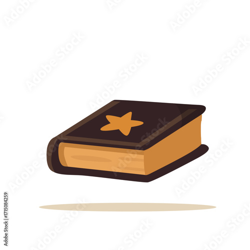 Witch spellbook with star symbol flat illustration isolated on white background