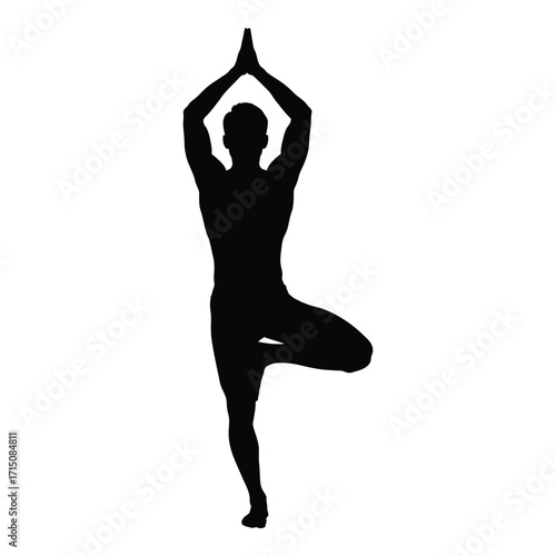 A person performing a tree pose yoga position black silhouette