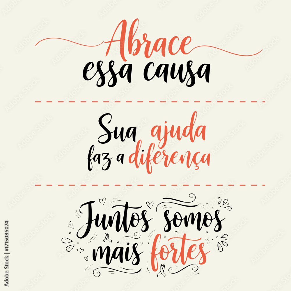 Lettering de Conscientização e Prevenção do Câncer em Vetor. Conjunto de Frases de Apoio e Motivação para a Luta Contra o Câncer