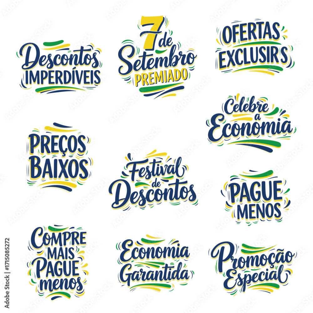 Coleção de Vetores e Letterings para 7 de Setembro Dia da Independência do Brasil.  Independência do Brasil: Vetores Patrióticos e Comerciais para Campanhas