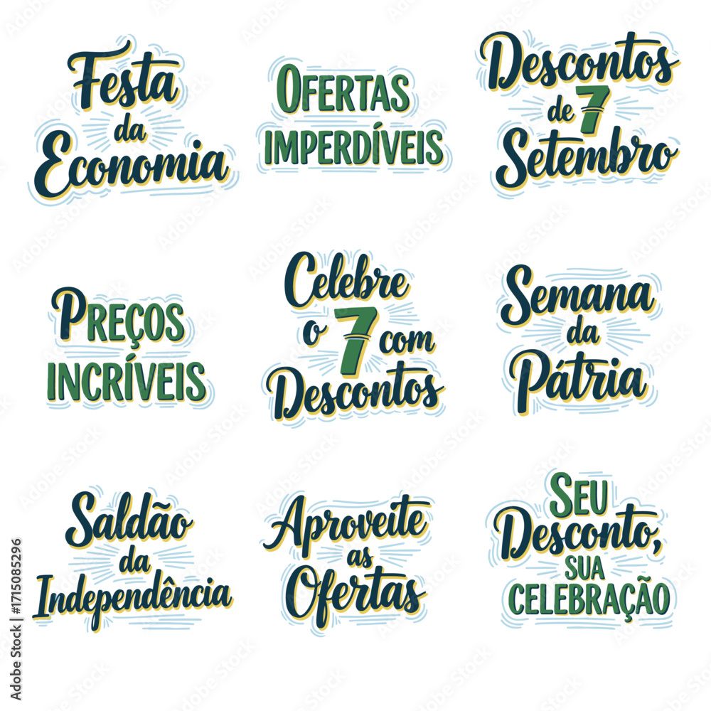 Coleção de Vetores e Letterings para 7 de Setembro Dia da Independência do Brasil.  Independência do Brasil: Vetores Patrióticos e Comerciais para Campanhas