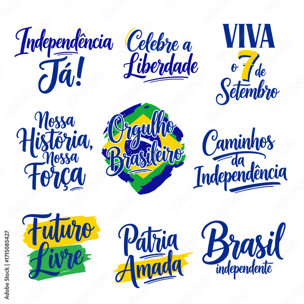 Coleção de Vetores e Letterings para 7 de Setembro Dia da Independência do Brasil.  Independência do Brasil: Vetores Patrióticos e Comerciais para Campanhas