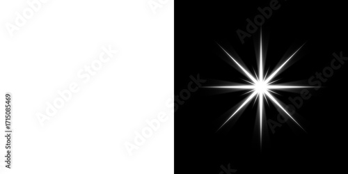 Bilde på lerret White starburst shape on transparent and black background