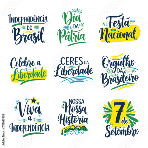 Coleção de Vetores e Letterings para 7 de Setembro Dia da Independência do Brasil.  Independência do Brasil: Vetores Patrióticos e Comerciais para Campanhas