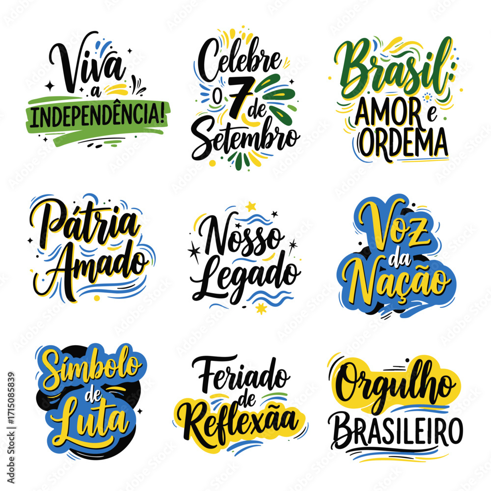 Coleção de Vetores e Letterings para 7 de Setembro Dia da Independência do Brasil.  Independência do Brasil: Vetores Patrióticos e Comerciais para Campanhas