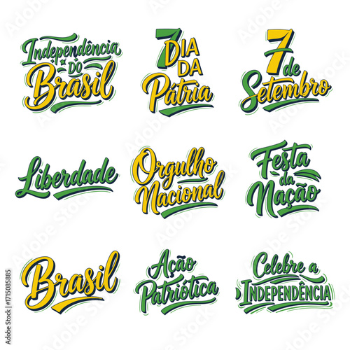 Coleção de Vetores e Letterings para 7 de Setembro Dia da Independência do Brasil.  Independência do Brasil: Vetores Patrióticos e Comerciais para Campanhas