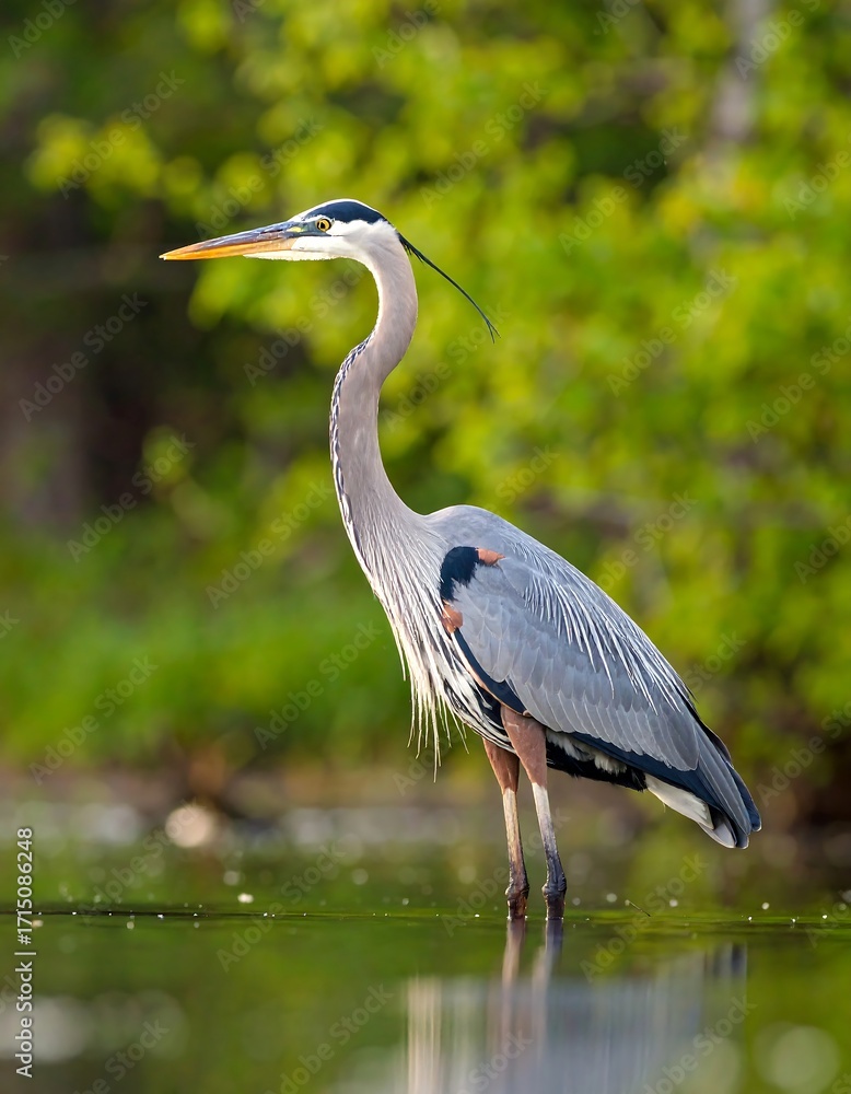 Obraz premium Heron wading in shallows