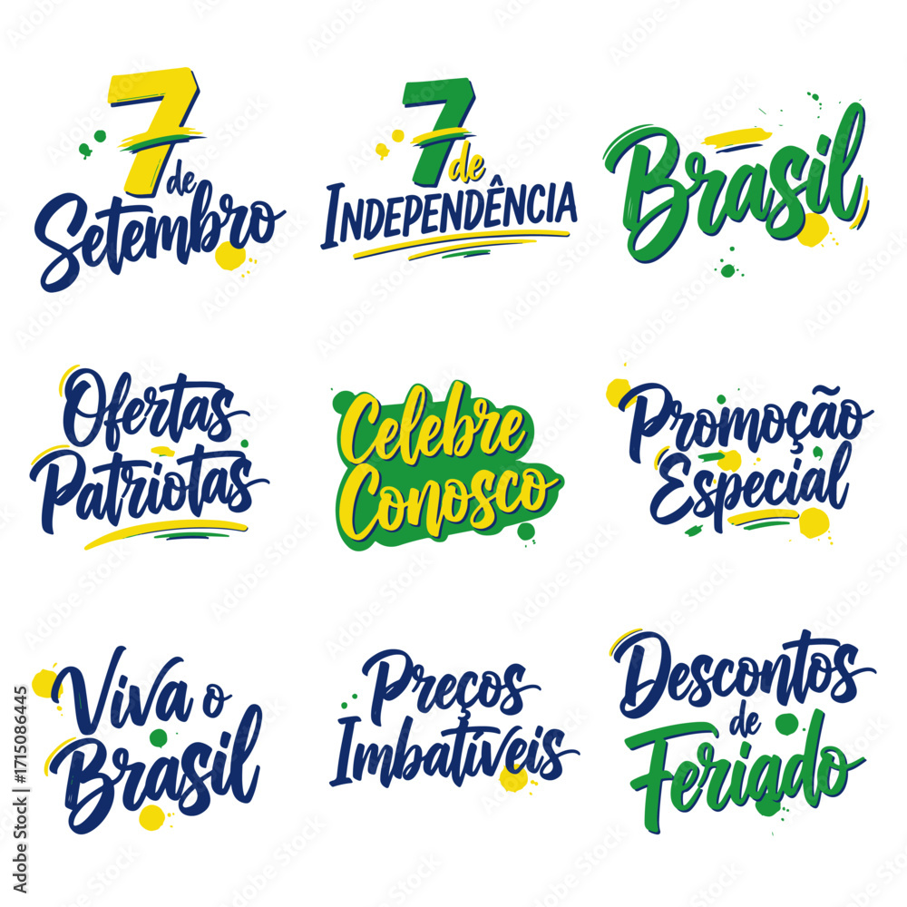 Coleção de Vetores e Letterings para 7 de Setembro Dia da Independência do Brasil.  Independência do Brasil: Vetores Patrióticos e Comerciais para Campanhas