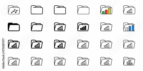 Data folders icons for business, data storage, and file management in modern minimal style