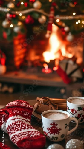 Wallpaper Mural Stocking and holiday mugs by a warm fire. Torontodigital.ca