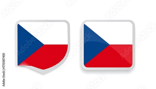 Free Download Two stylized representations of the Czech Republic flag, one in a shield shape and the other in a square format, both with a glossy finish and a subtle white border. - GFXLoad