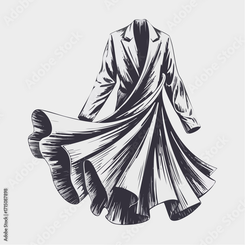 fabric in motion charcoal sketch with ivory acrylic highlights for graceful flow