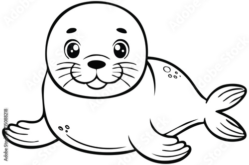 Cute seal cartoon illustration, baby sea animal drawing for kids, adorable ocean wildlife character, aquatic coloring page design for children, marine zoo art