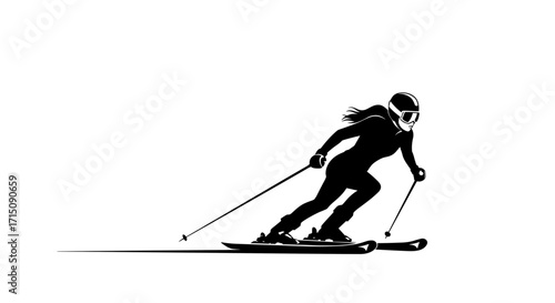 Silhouette of a skier in action isolated on a white background capturing the thrill of downhill skiing
