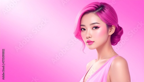 Woman with vibrant pink hair and makeup
