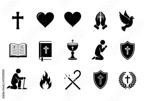 Christian Religious Icons Faith, Love, Prayer and Worship Symbols Collection