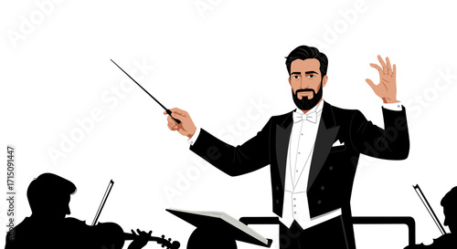 Orchestra conductor leading musicians in a symphonic performance a musical masterpiece conducted with passion and precision
