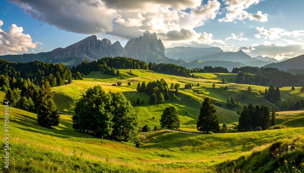 Obraz premium Picturesque alpine valley bathed in sunlight