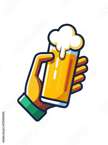 Hand holding a frothy beer glass with golden liquid, showcasing a festive atmosphere, perfect for celebrations and gatherings during cultural events and festivities