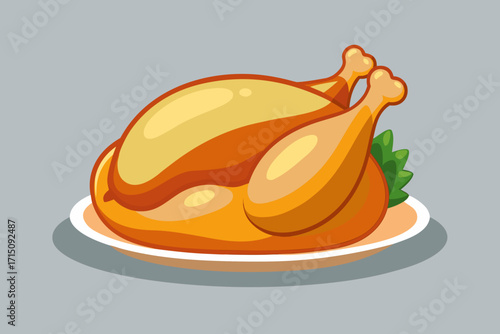 Golden roasted turkey on a white plate garnished with green herbs, showcasing a delicious Thanksgiving feast centerpiece for festive celebrations and gatherings