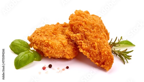 Crispy fried chicken pieces with herbs