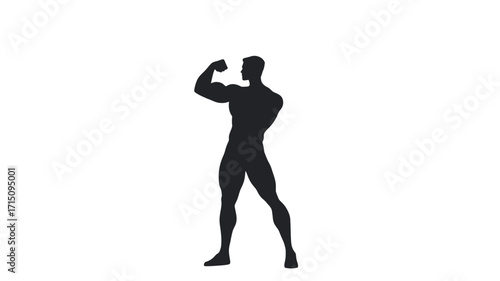Silhouette of muscular man flexing his biceps and standing in a pose on a white background