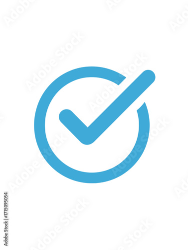 A simple light blue check mark icon with a circle around it on a plain white background image design
