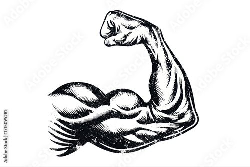 Illustration of a muscular arm flexing with visible biceps and forearm on a white background