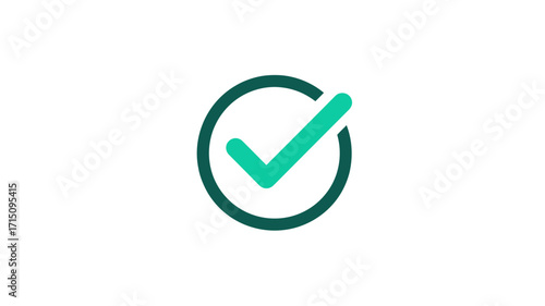 A green check mark inside a circle with a dark green outline on a plain white background design element