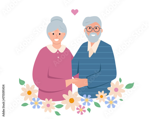 Happy grandparents family portrait. International Day of older persons or Grandparent day concept for poster, greeting cards, banner. Vector illustration.