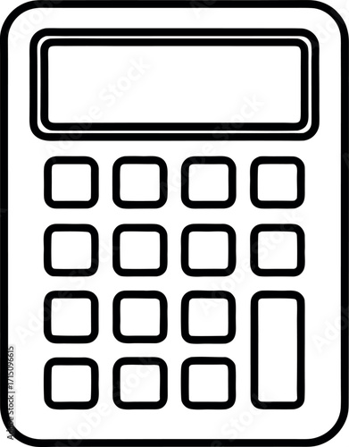 Outlined Calculator Icon with Sixteen Buttons for Math and Office Use